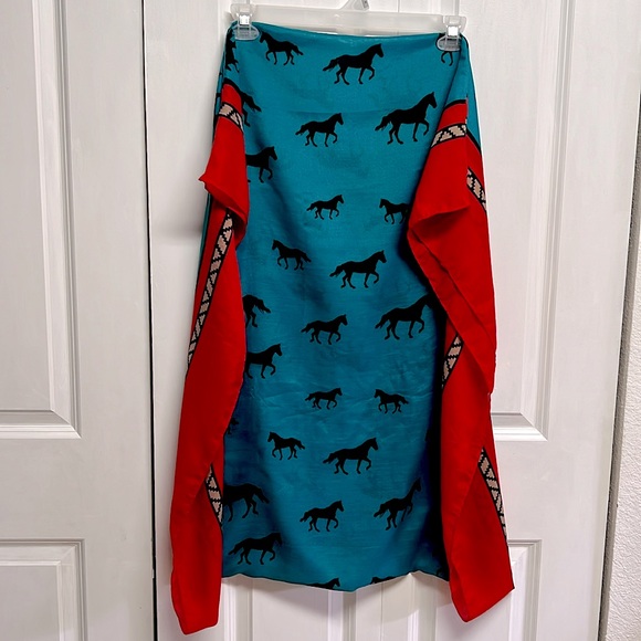Western Teal Red Horse Print Woven Tube Scarf - Picture 1 of 4